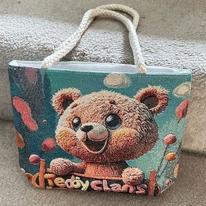 Teddy Bear Canvas Tote Bag with Rope Handles